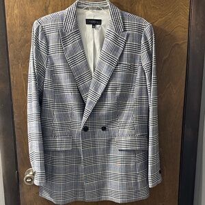 Talbots Women's Plaid Blazer in Black, White, and Blue